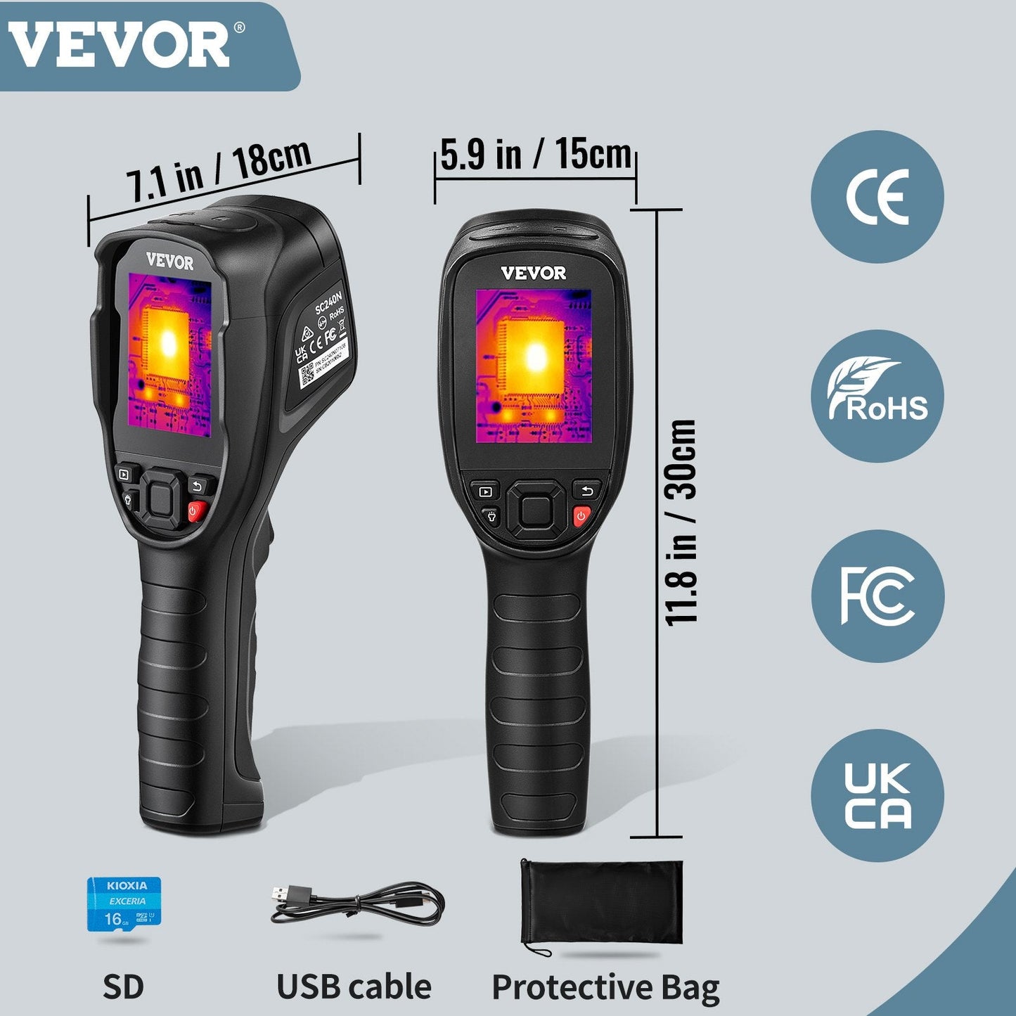 Infrared Thermal Camera with 240x180 Resolution, 2.8" Display, 4 Color Modes