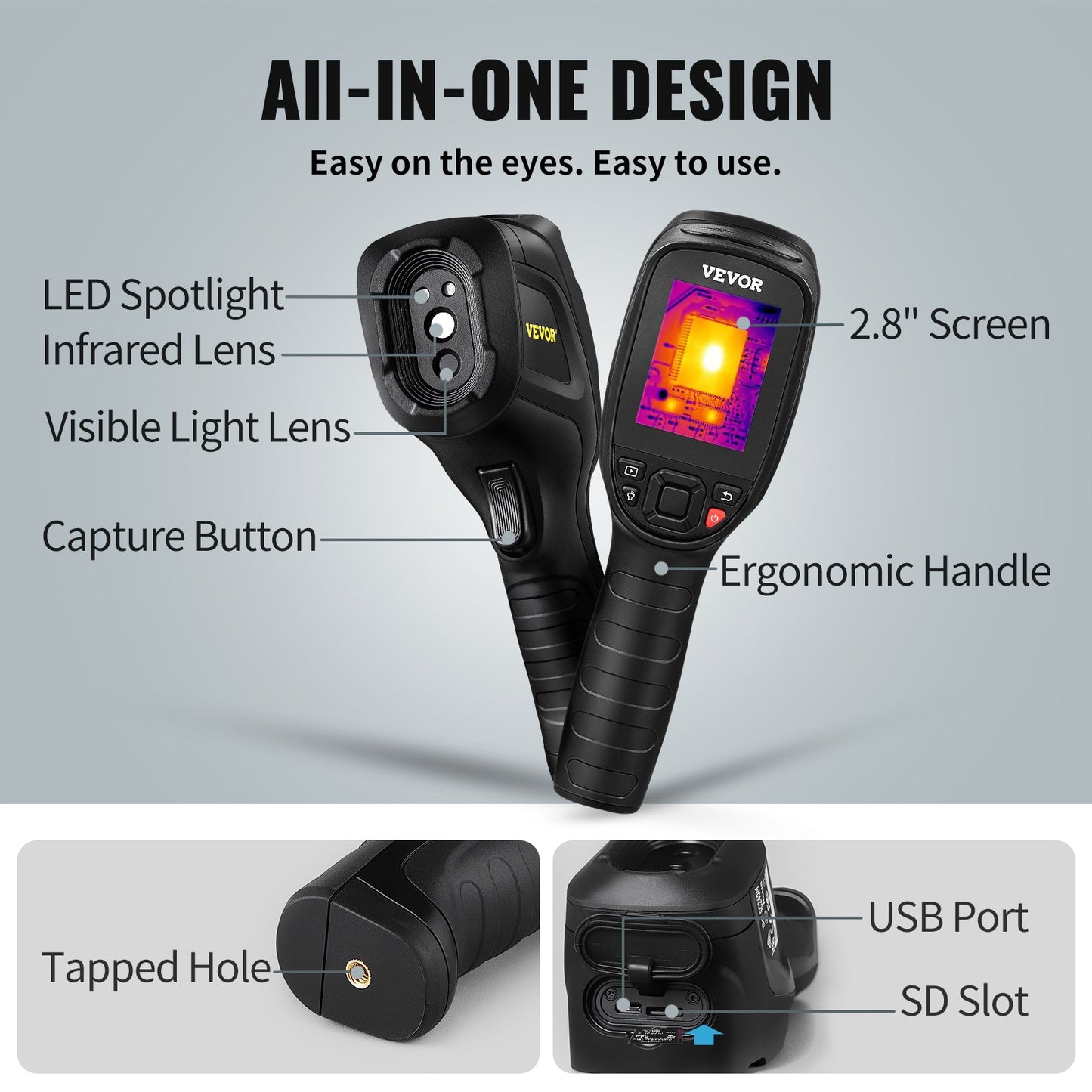 VEVOR Infrared Thermal Imager Visible Light Camera 2MP IR Resolution 240x180