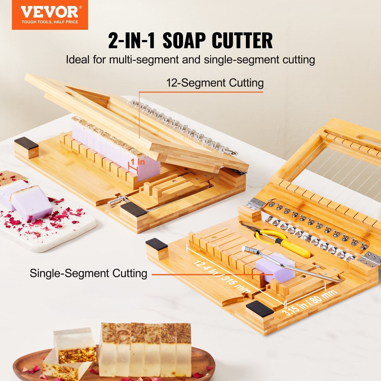 Bamboo Soap Slicer with Steel Wire, Cuts Up to 12 Bars, 2.55 kg