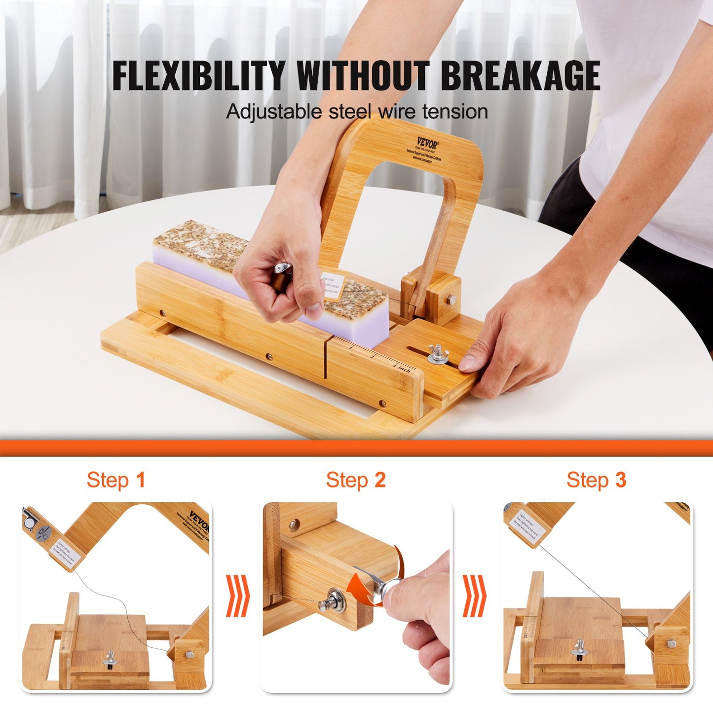 VEVOR Soap Cutter, 0-2 inch Adjustable Thickness, Bamboo Soap Slicer With Adjustable