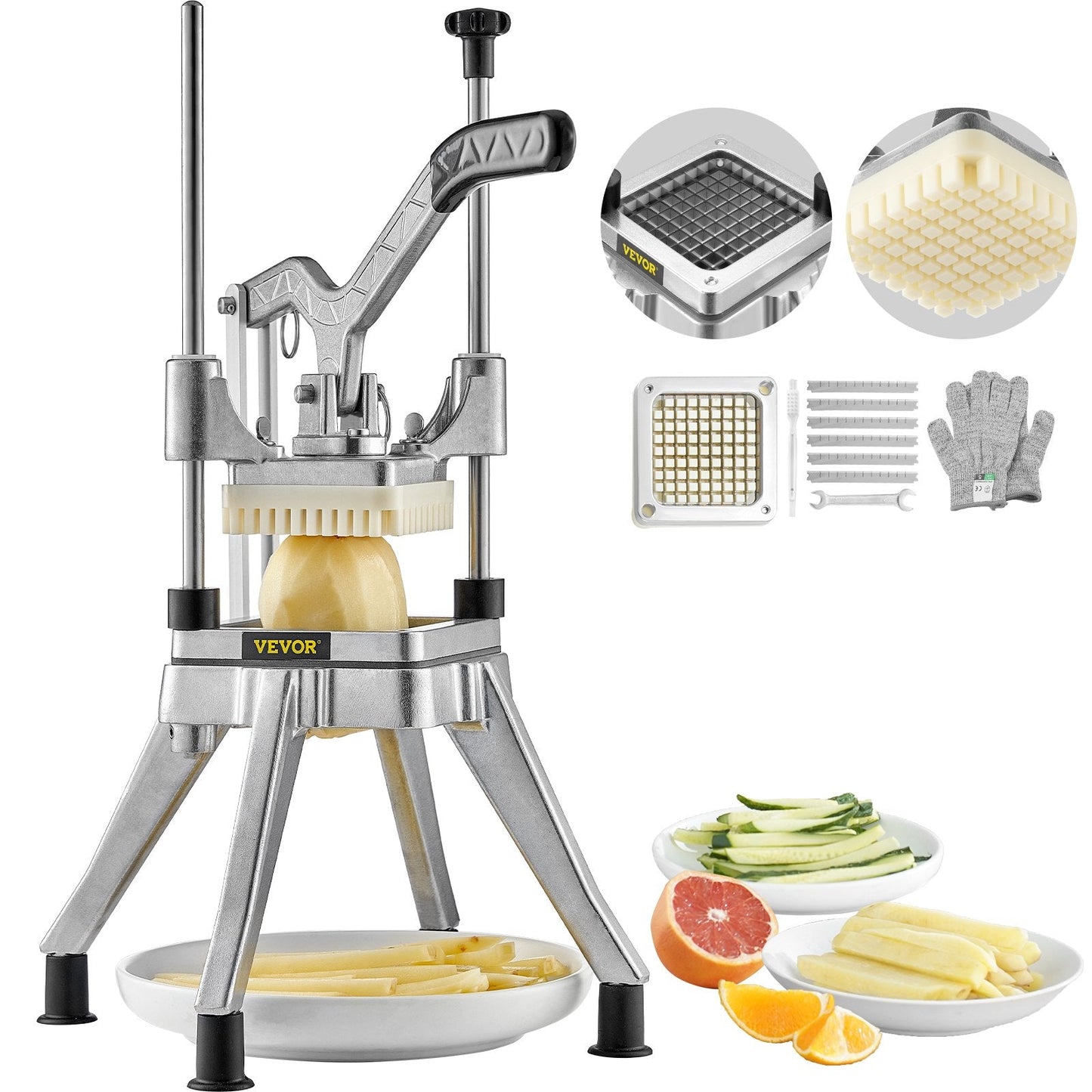 Heavy-Duty Vegetable and Fruit Chopper with 1 cm Blade, Stainless Steel, 2.4 kg