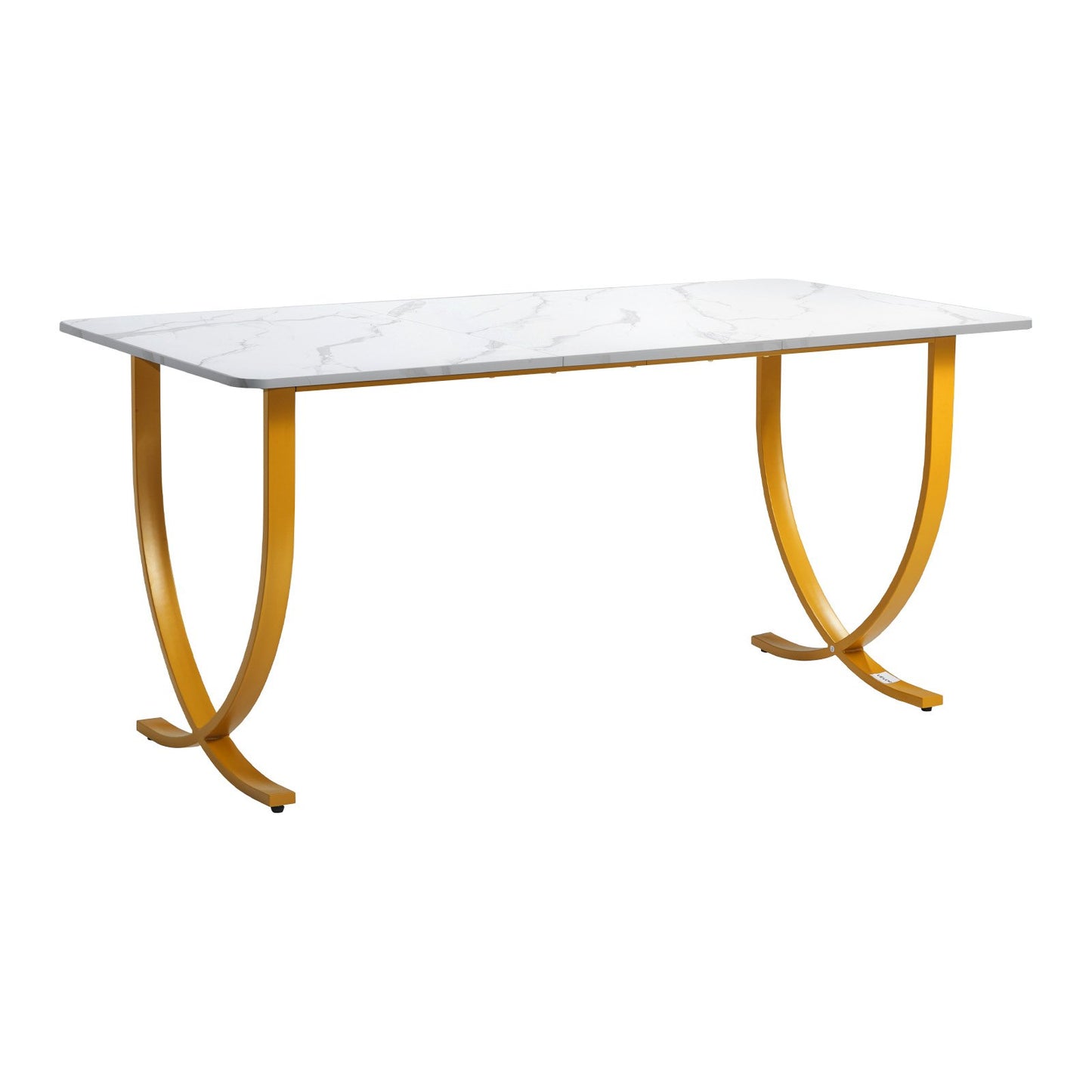 Executive Desk, 160 cm W x 80 cm D Large Office Desk, Modern Computer Table Conference Meeting Room Table, Business Furniture Enlarged Desktop for Home Office, White and Gold
