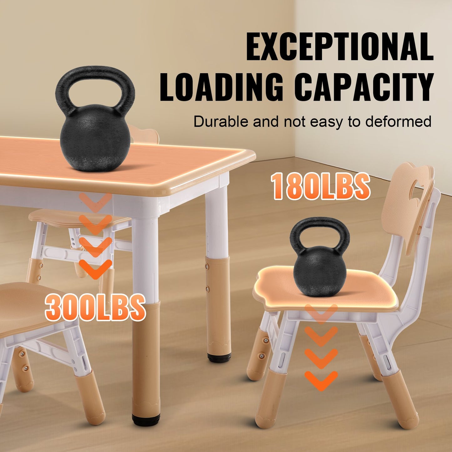 VEVOR Kids Table and 4 Chairs Set, Height Adjustable Toddler Table and Chair Set,
