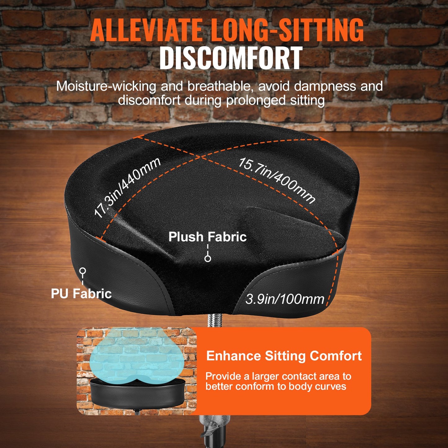 VEVOR Saddle Drum Throne, 560-705 mm Height Adjustable, Padded Drum Stool Seat with