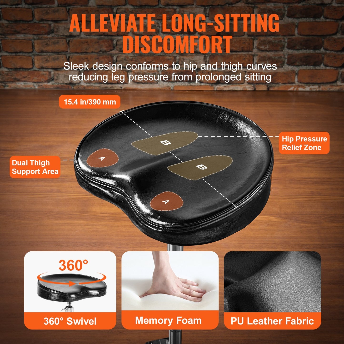 VEVOR Drum Throne, 540-670 mm Height Adjustable, Padded Drum Stool Seat with Anti-Slip