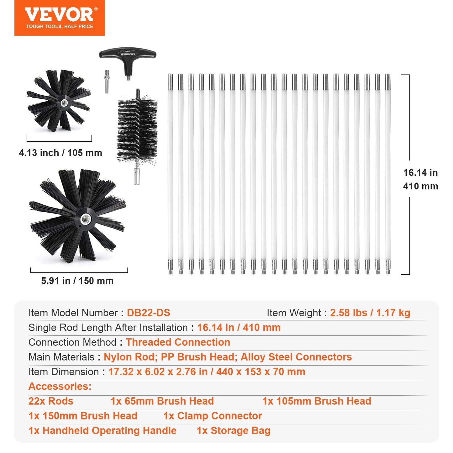 22-Piece 9.1m Dryer Vent Cleaning Kit with Flexible Nylon Brushes