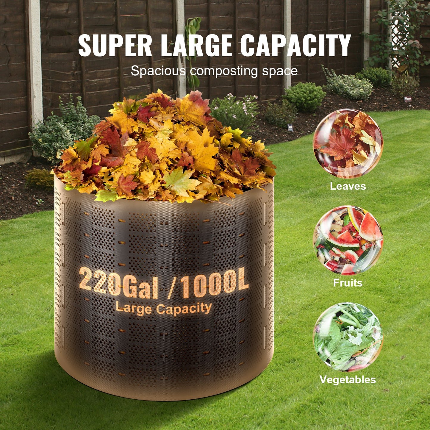 VEVOR Compost Bin 1000 L, Outdoor Expandable Composter, Easy to Setup & Large Capacity