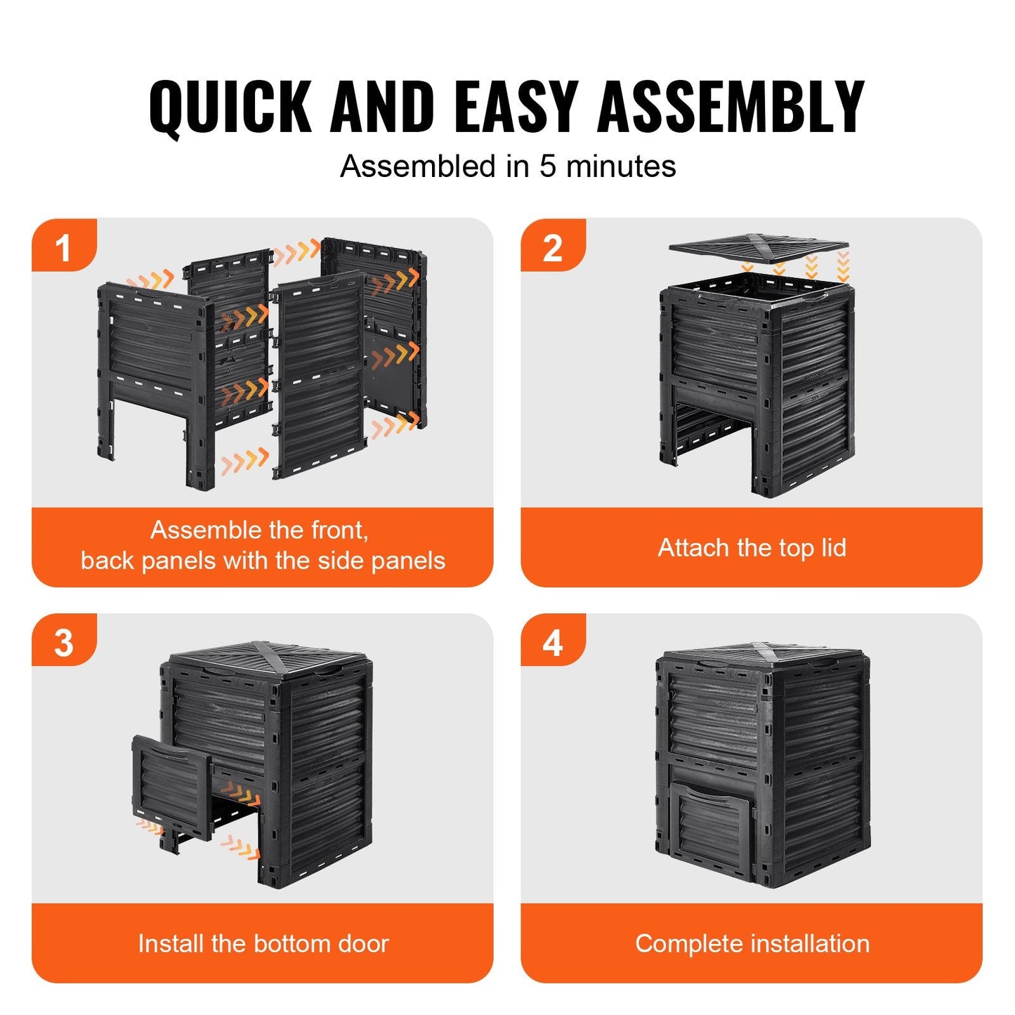 Large Outdoor Compost Bin 300L, BPA-Free, Easy Assembly, UV-Resistant, Black