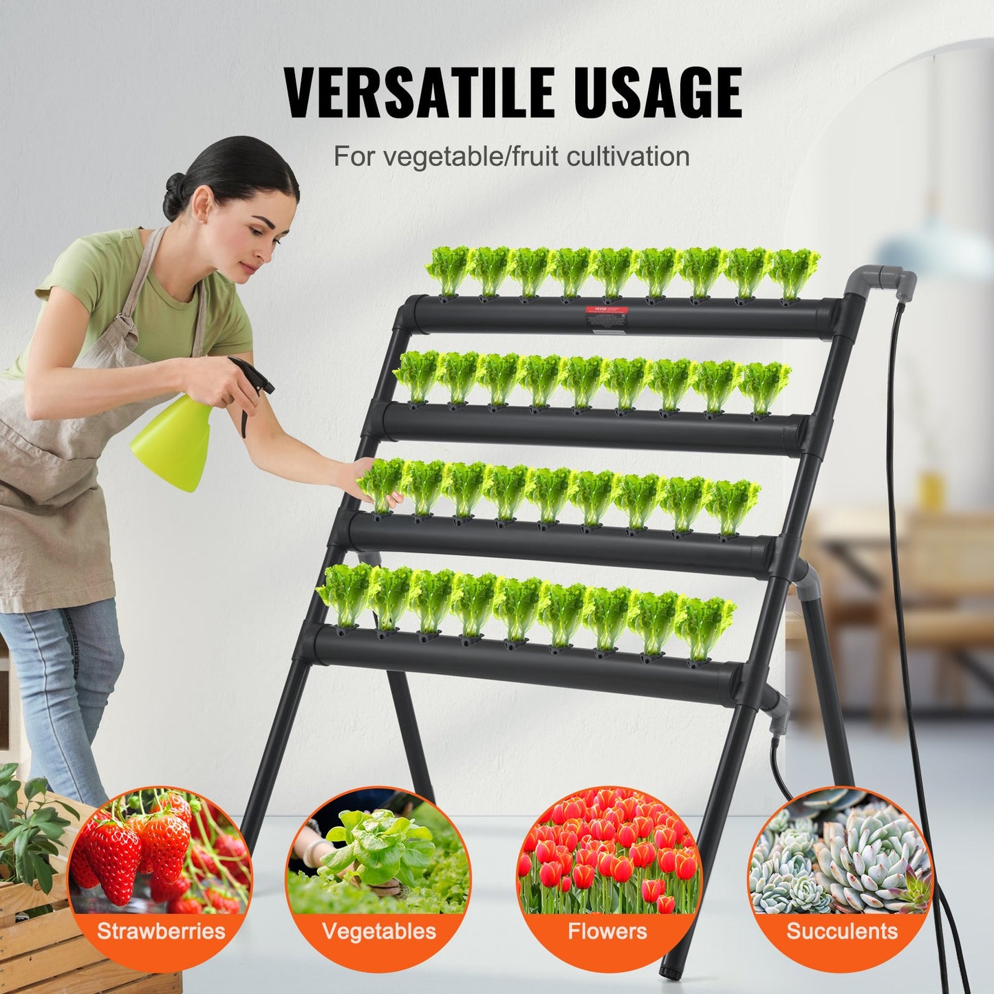 VEVOR Hydroponics Growing System, 36 Sites 4 Layers, Dark Grey PVC Pipes Hydroponic