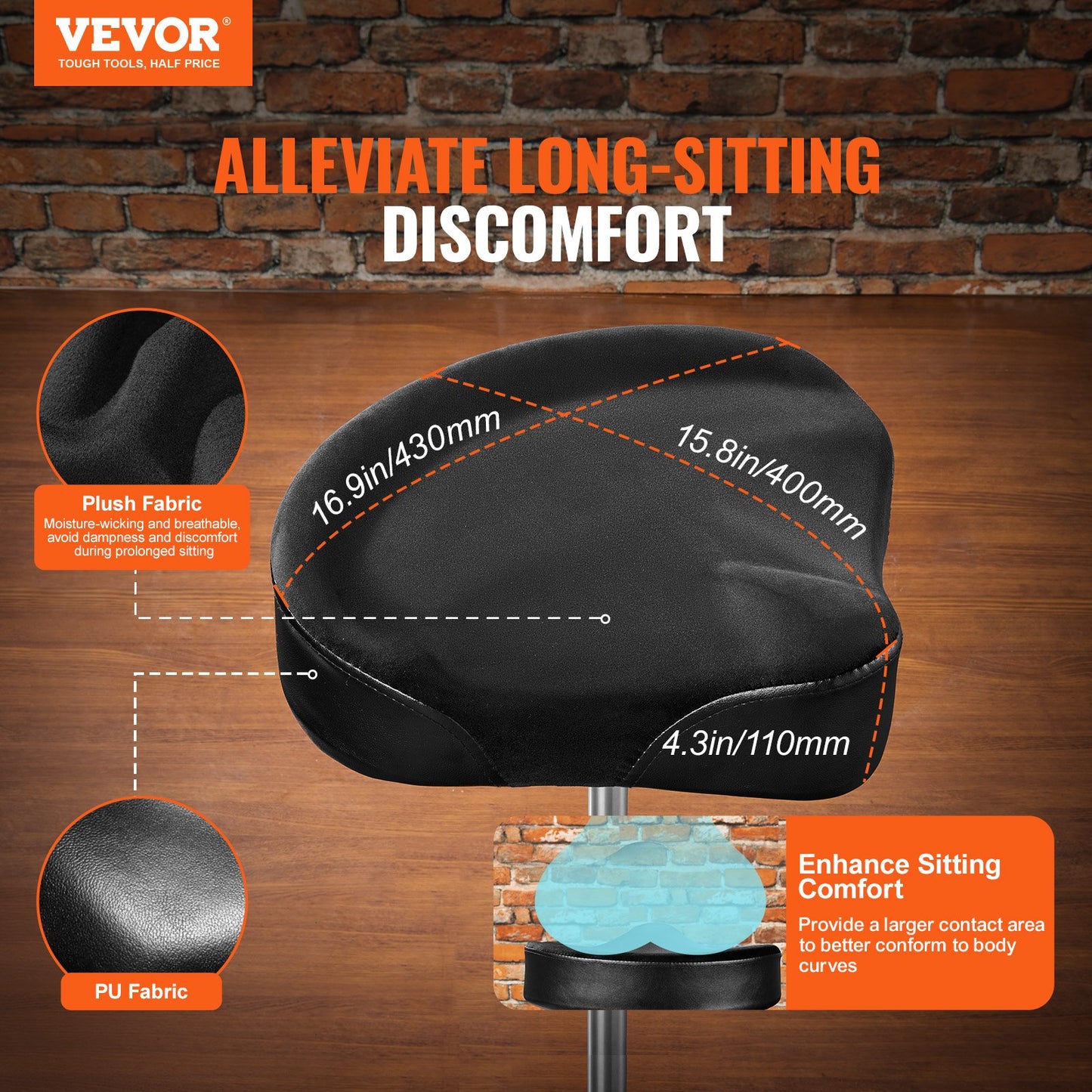 VEVOR Hydraulic Saddle Drum Throne, 490-640 mm Height Adjustable, Padded Drum Stool