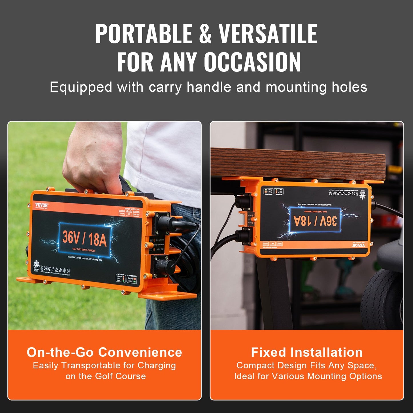 VEVOR Golf Cart Battery Charger, 18 AMP, Smart Club Car Charger with Crowfoot Plug,