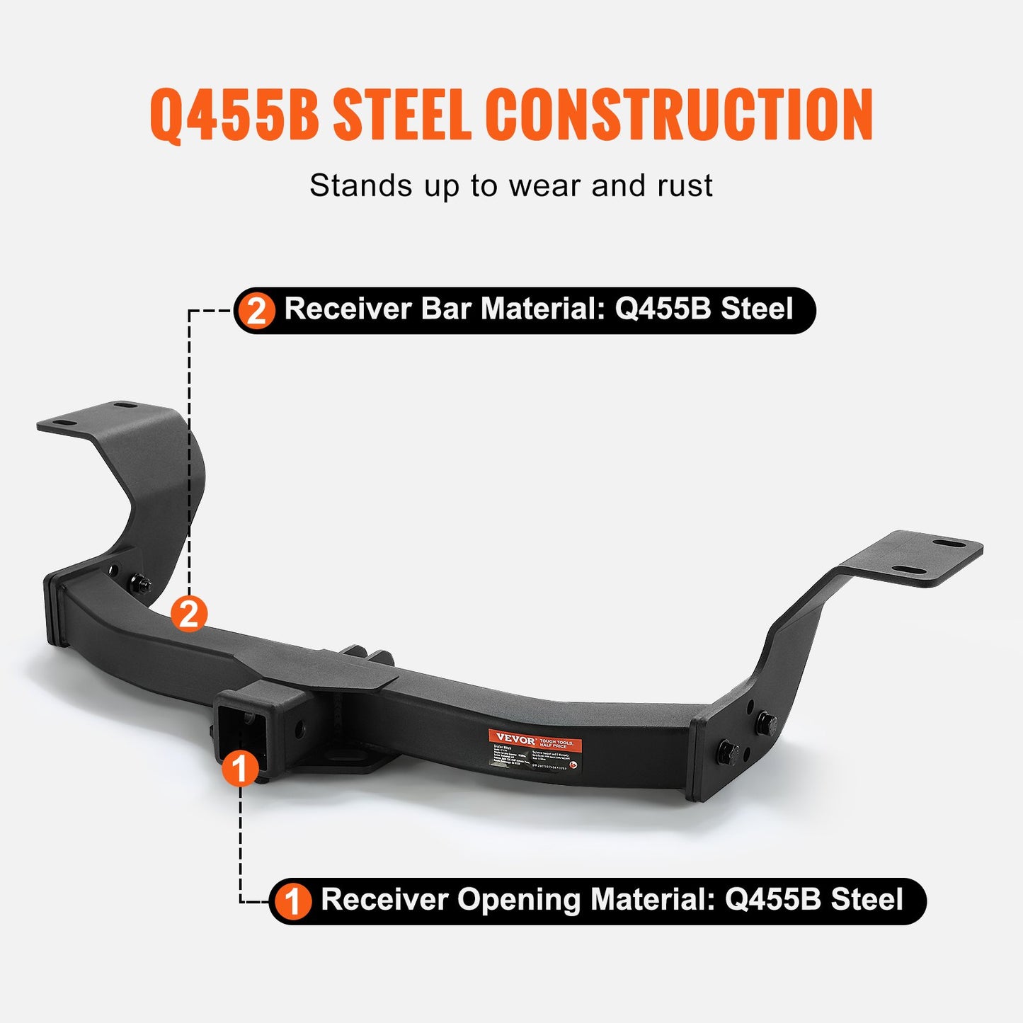 VEVOR Class 3 Trailer Hitch, 2-Inch Receiver, Q455B Steel Tube Frame, Compatible