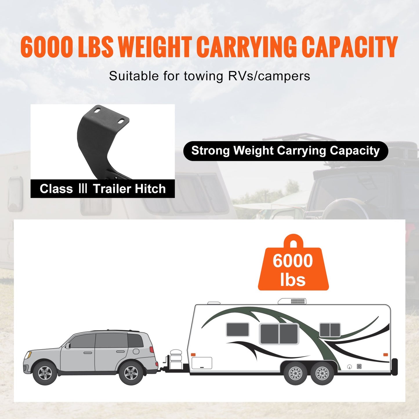 VEVOR Class 3 Trailer Hitch, 2-Inch Receiver, Q455B Steel Tube Frame, Compatible