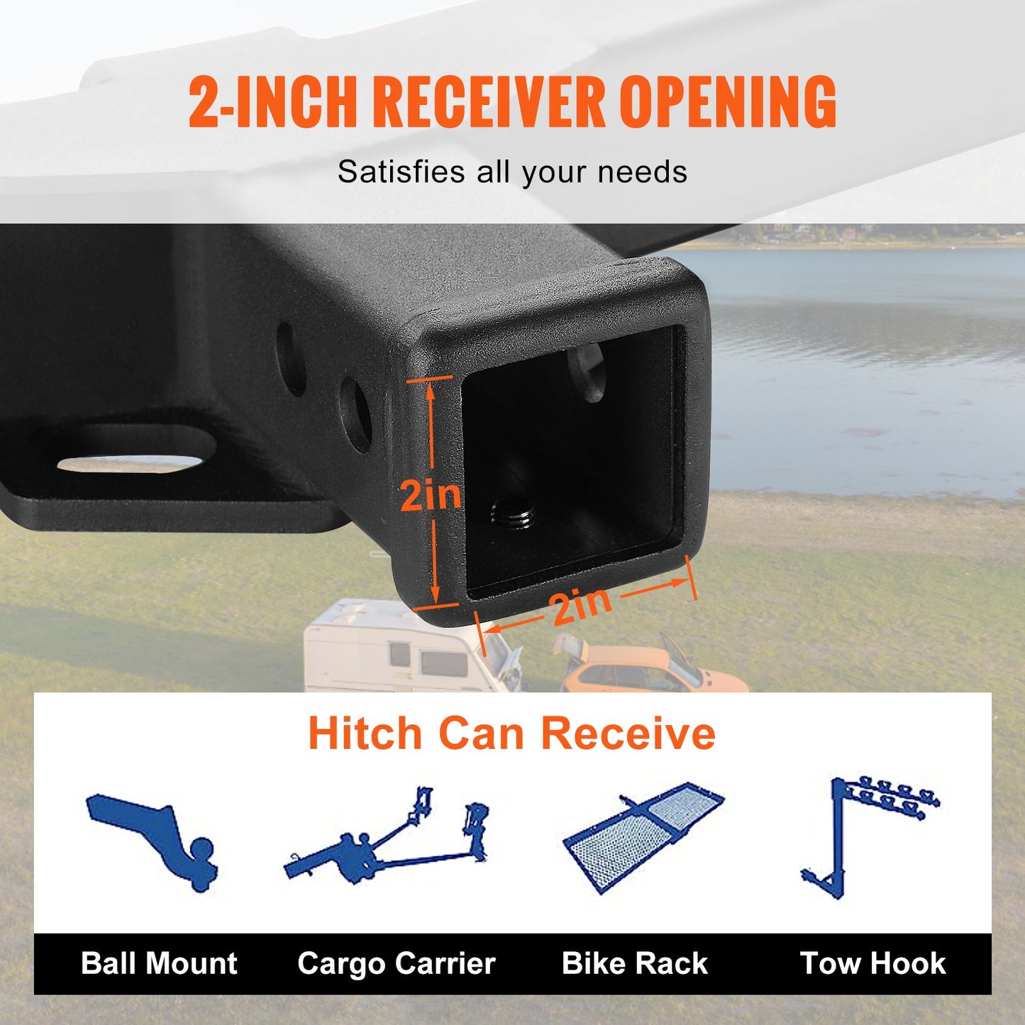VEVOR Class 3 Trailer Hitch, 2-Inch Receiver, Q455B Steel Tube Frame, Compatible