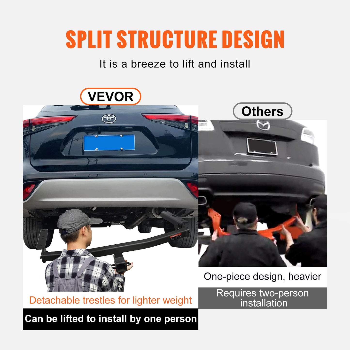 VEVOR Class 3 Trailer Hitch, 2-Inch Receiver, Q455B Steel Tube Frame, Compatible