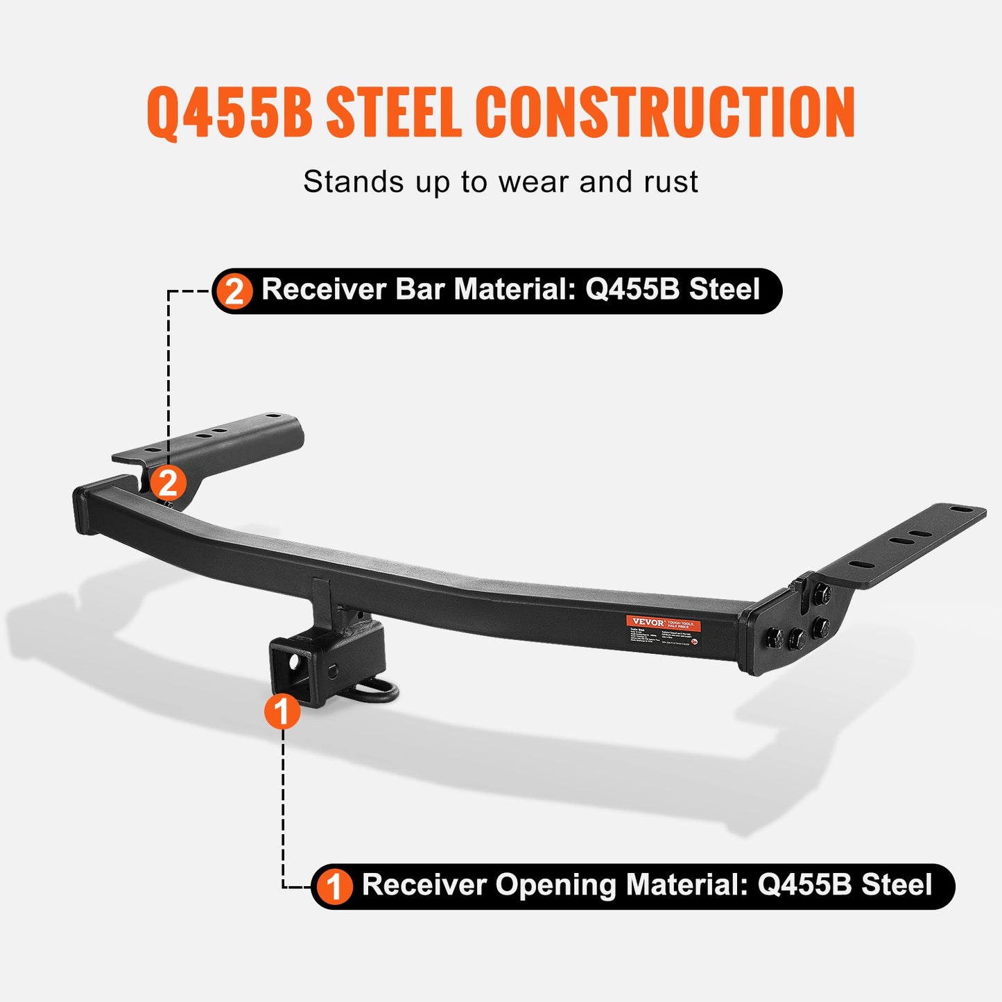 VEVOR Class 3 Trailer Hitch, 2-Inch Receiver, Q455B Steel Tube Frame, Compatible