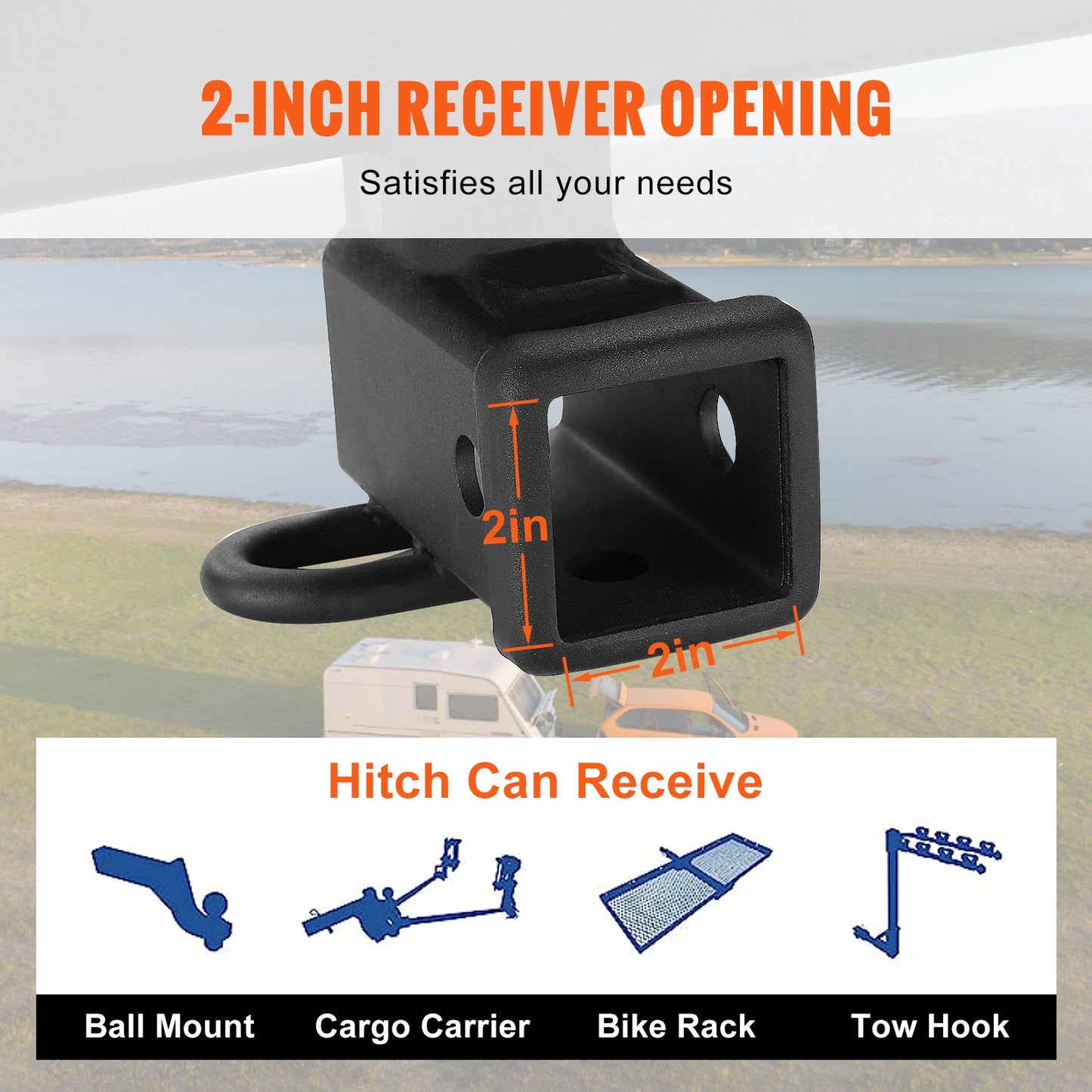 VEVOR Class 3 Trailer Hitch, 2-Inch Receiver, Q455B Steel Tube Frame, Compatible