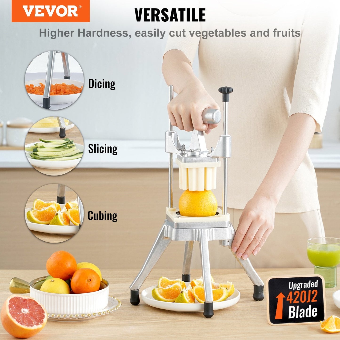 Commercial Vegetable and Fruit Cutter with 4 Blades and Tray, 3.8 kg, Silver