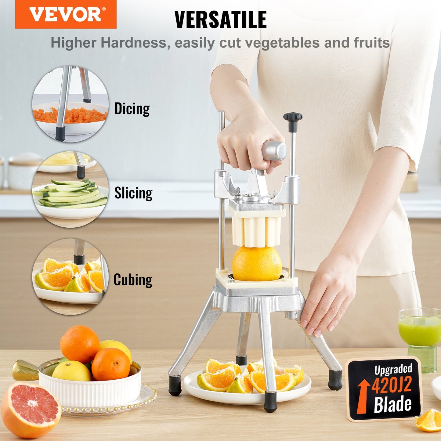 VEVOR Potato Slicer Commercial Vegetable Fruit Cutter Chopper 4 Blades & Tray