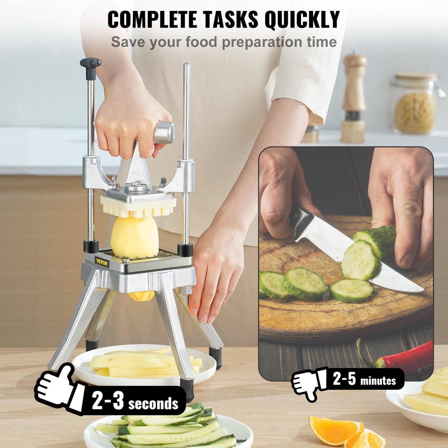 Commercial Vegetable and Fruit Cutter with 4 Blades and Tray, 3.8 kg, Silver