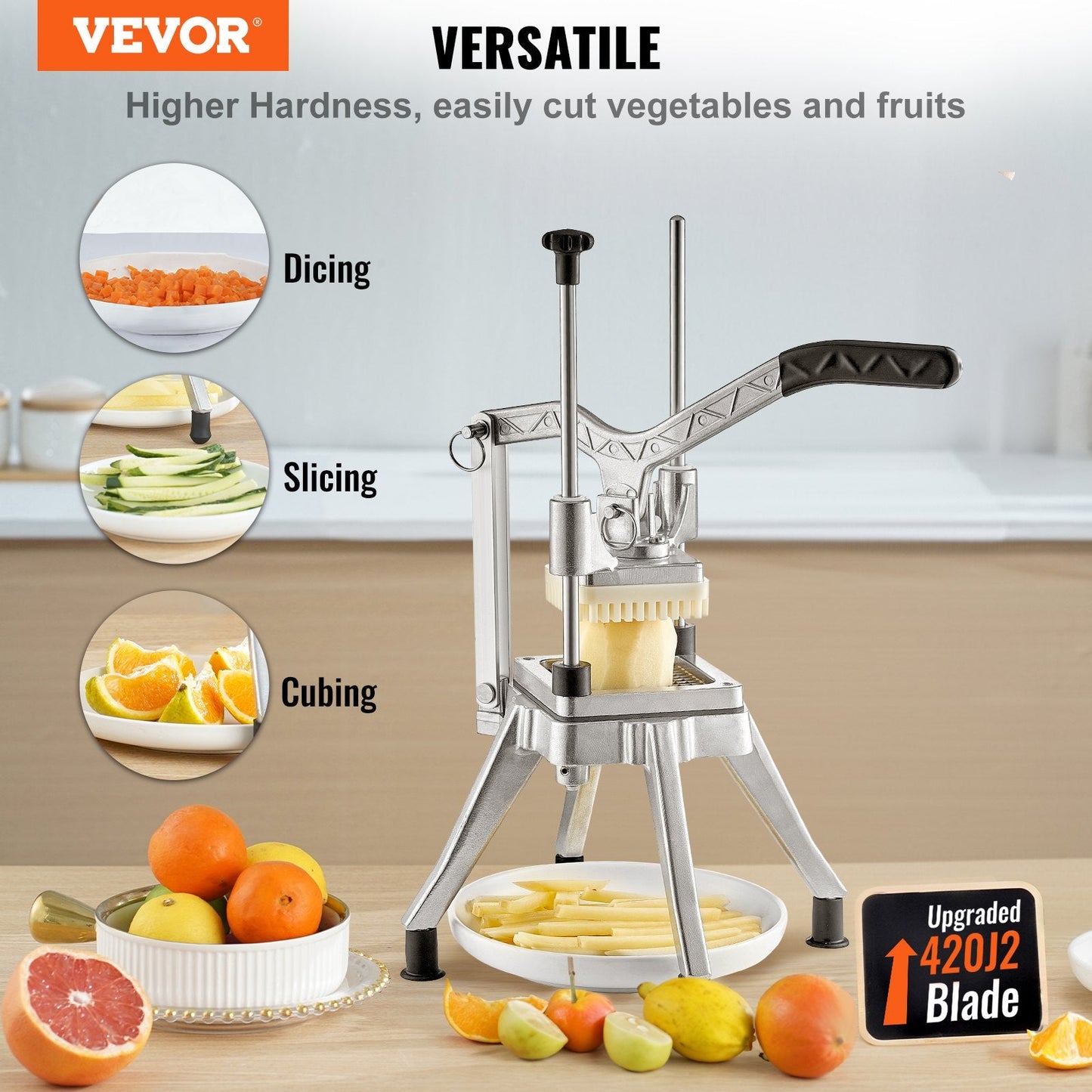 Heavy-Duty Commercial Vegetable & Fruit Chopper with 4 Interchangeable Blades