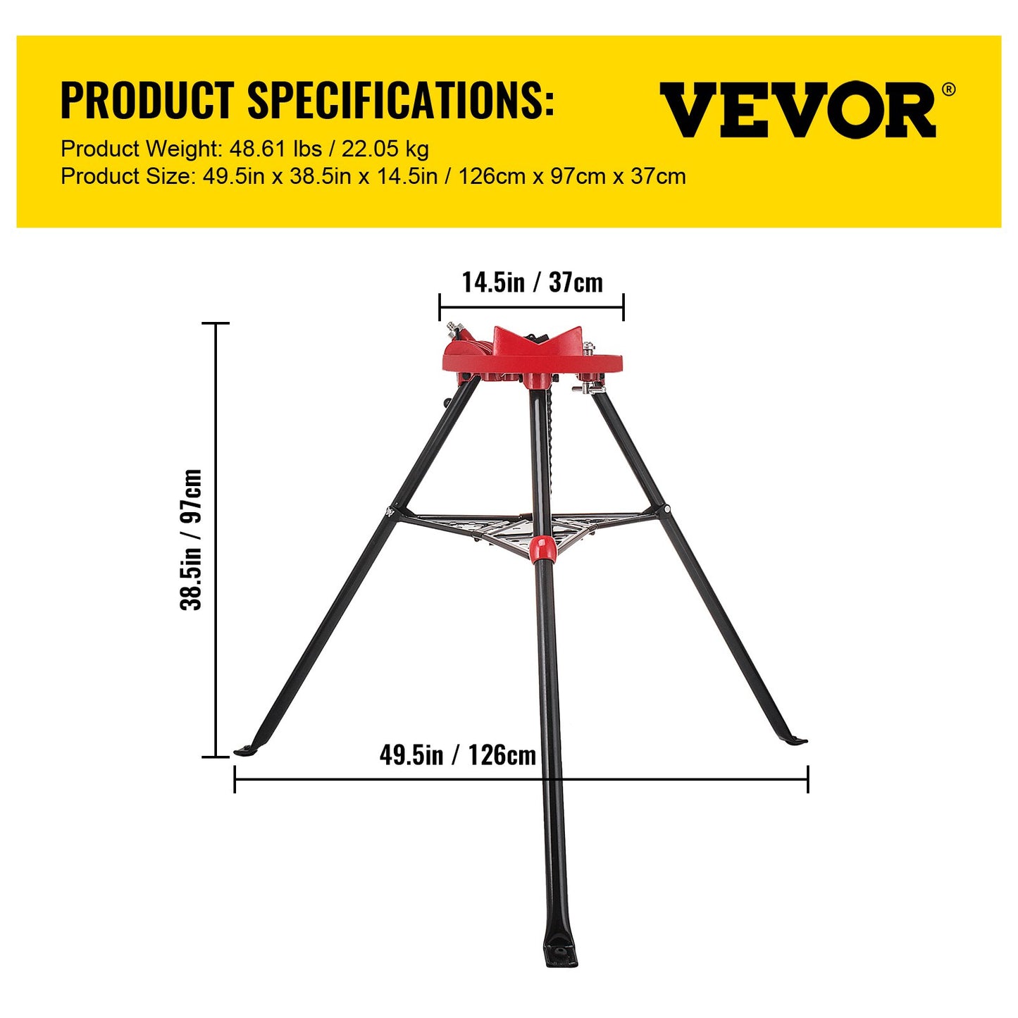 VEVOR Tripod Pipe Chain Vise Stand 1/8" to 6" w/ Steel Legs & Rubber Mounts Bib