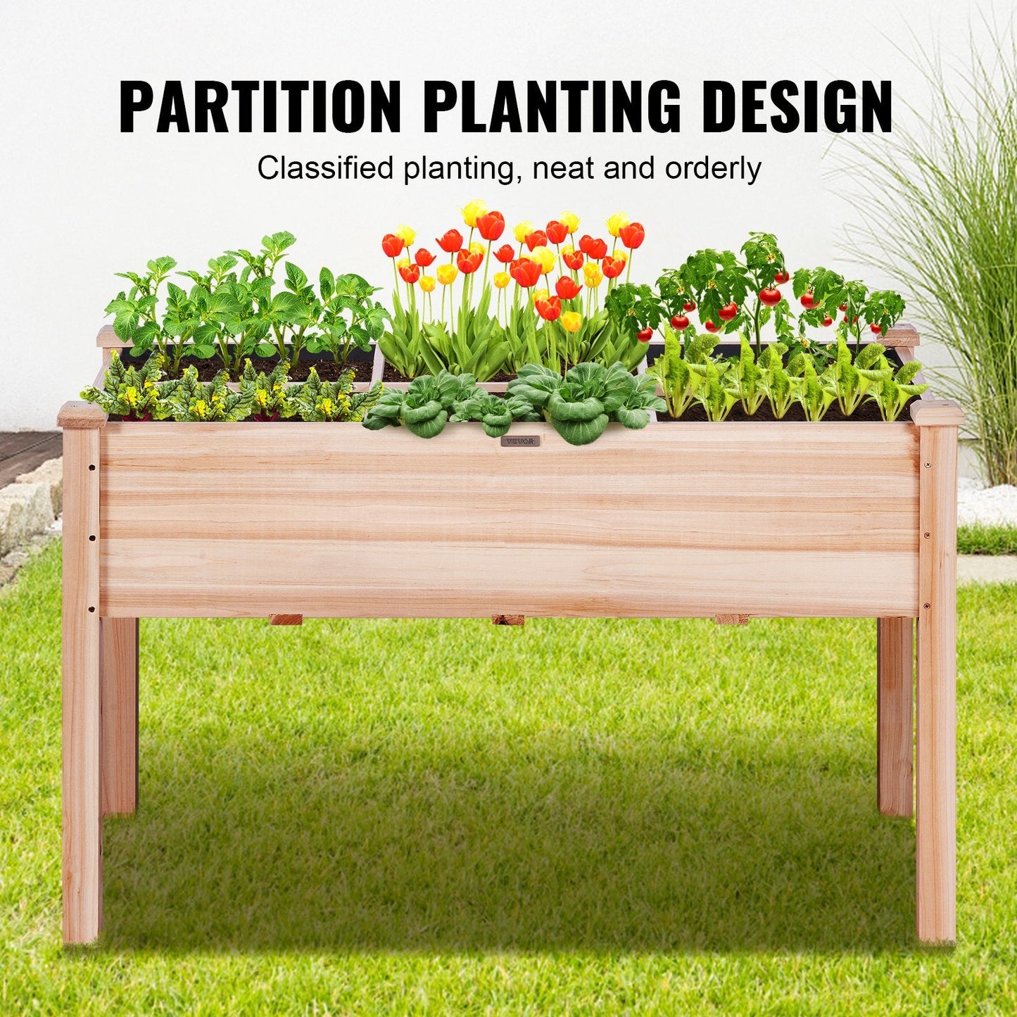 Elevated Wooden Planter Box for Outdoor Gardening, 120 x 58 x 76 cm, 100 kg Capacity