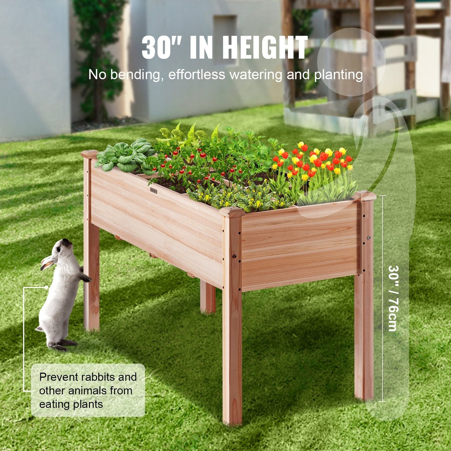 Elevated Wooden Planter Box for Outdoor Gardening, 120 x 58 x 76 cm, 100 kg Capacity