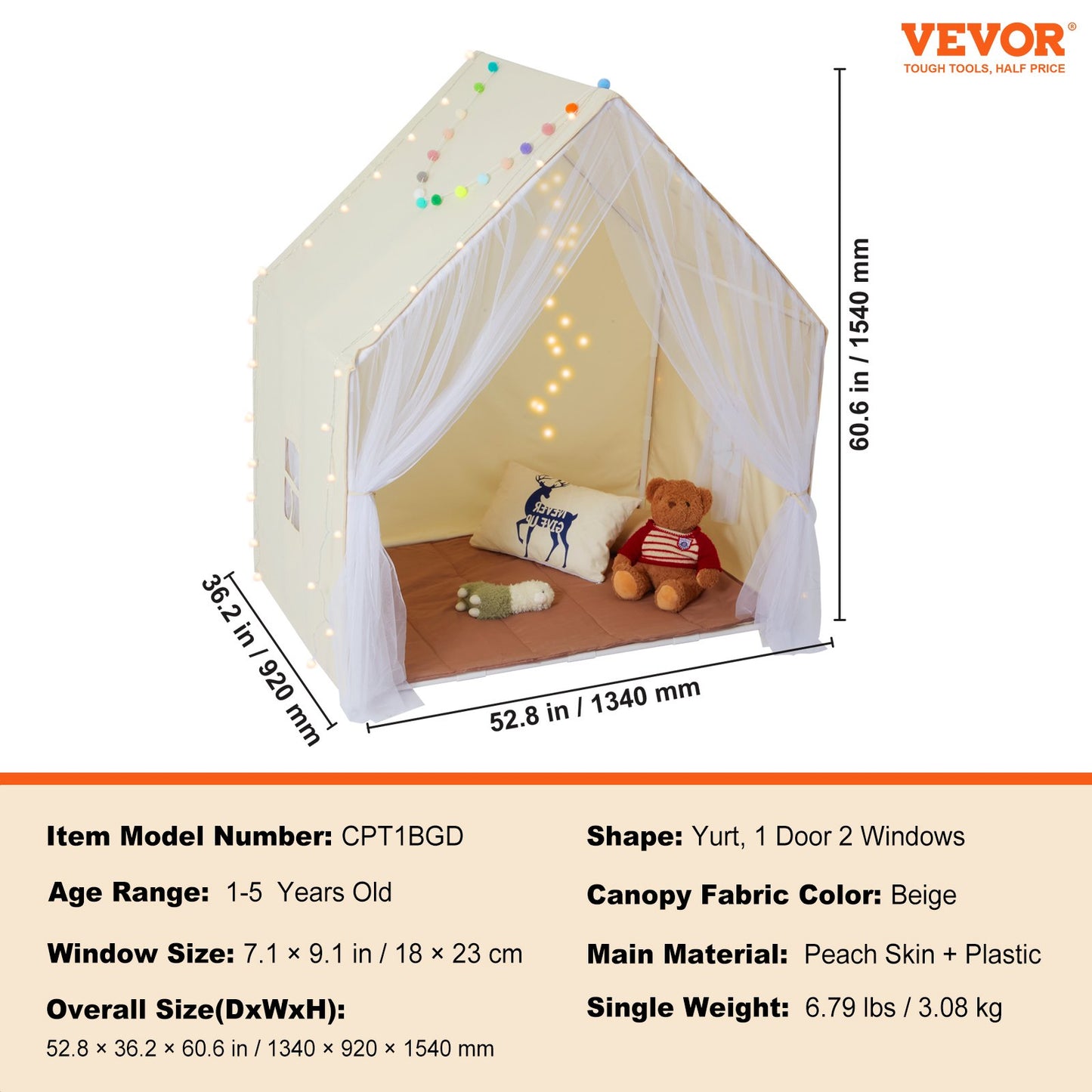 VEVOR Kids Play Tent, Kids Tent for Kids 1-5 Years Old, Toddler Tent with Mat and