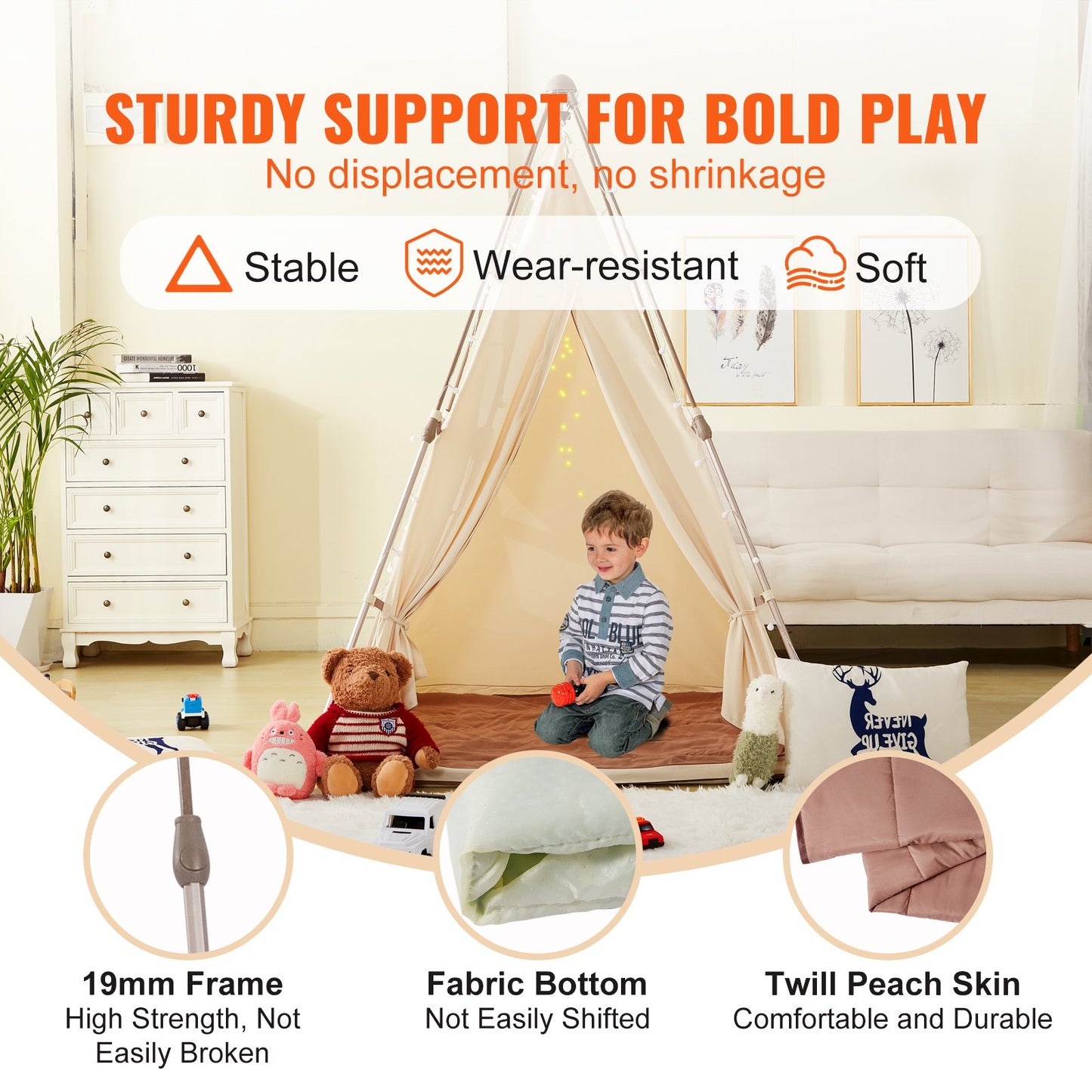VEVOR Kids Play Tent, Teepee Tent for Kids 1-5 Years Old, Foldable Toddler Tent