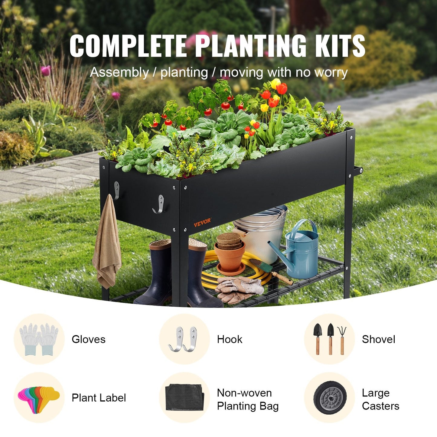 Elevated Galvanized Metal Planter Box, 108 x 49.5 x 80 cm for Outdoor Use