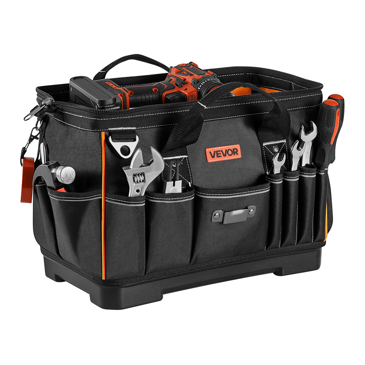 Tool Bag, 410 MM, 33-Pocket Portable Large Tool Box Organizer Storage, Toolbox with Water-Resistant Base, Large Zipper, Adjustable Shoulder Strap Toolbag, for Men Women Dad Husband Fathers Day