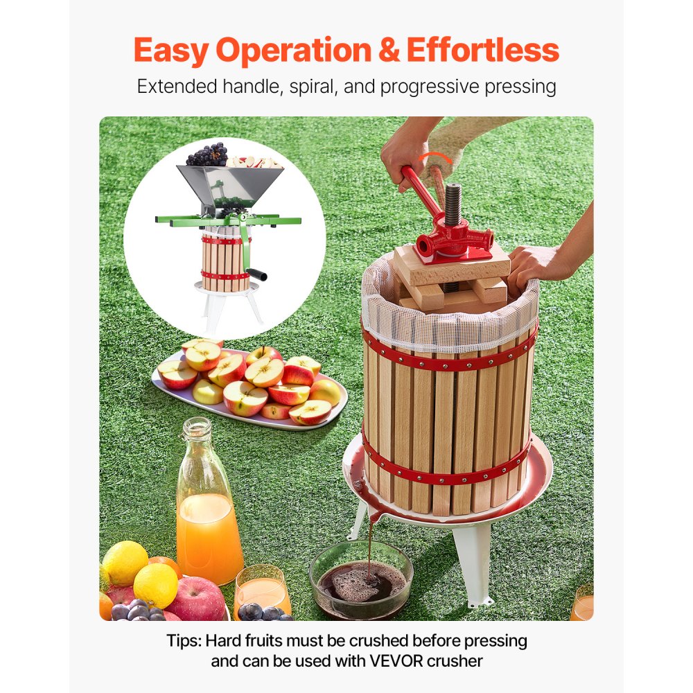 VEVOR Fruit Wine Press Manual Press for Wine Making 4.75 Gal/18L Wood Basket