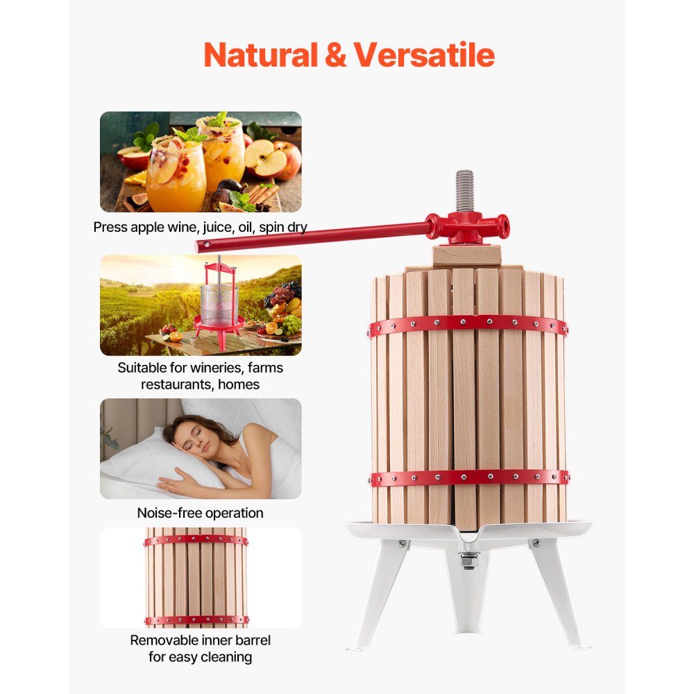 VEVOR Fruit Wine Press Manual Press for Wine Making 4.75 Gal/18L Wood Basket