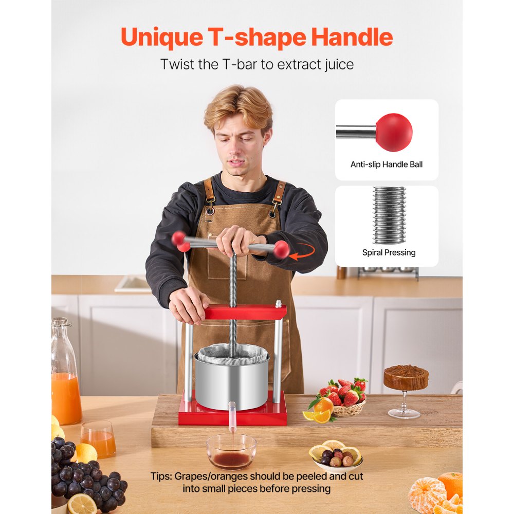 VEVOR Fruit Wine Press Manual Press for Wine Making 0.8 Gal/3L Stainless Steel