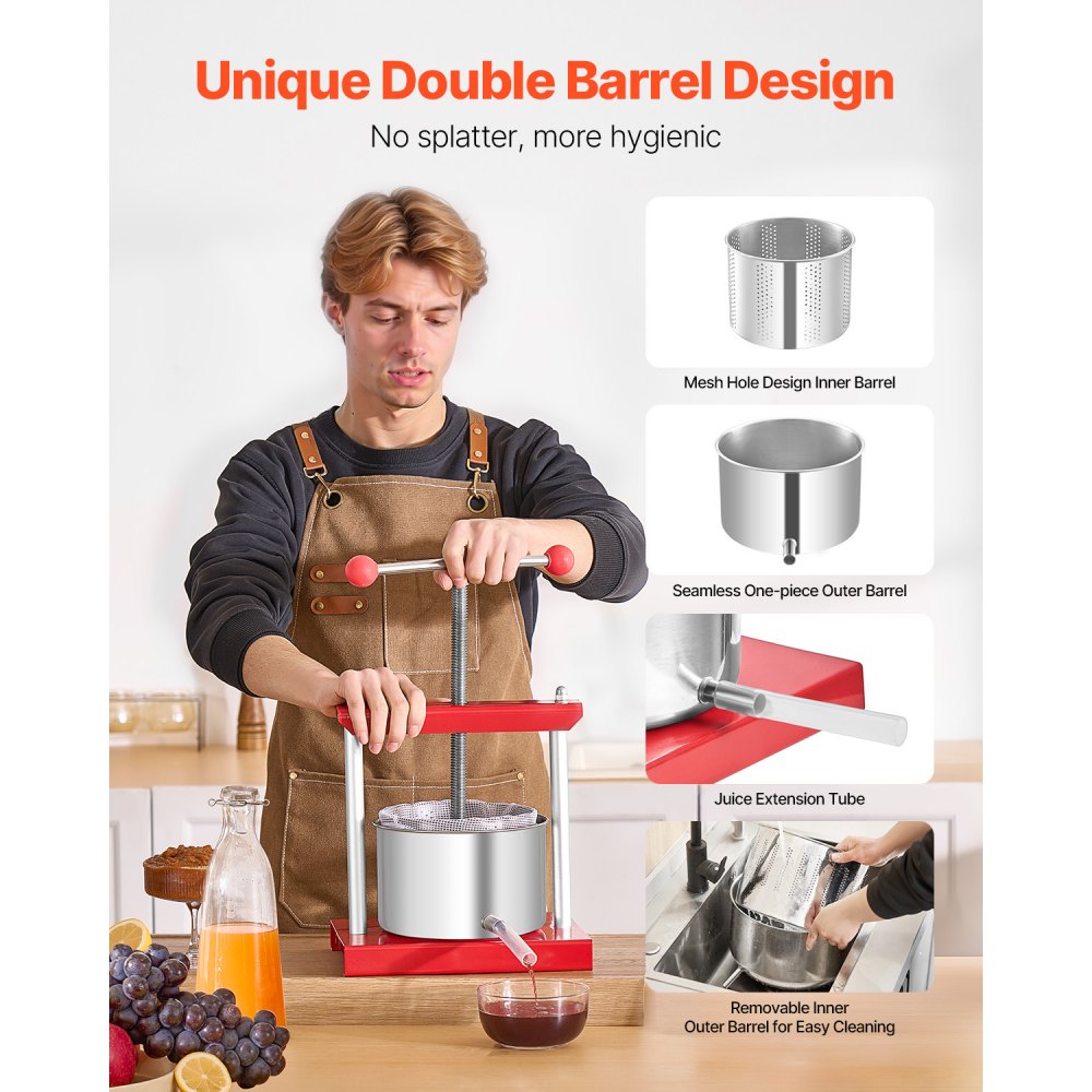 VEVOR Fruit Wine Press Manual Press for Wine Making 0.8 Gal/3L Stainless Steel