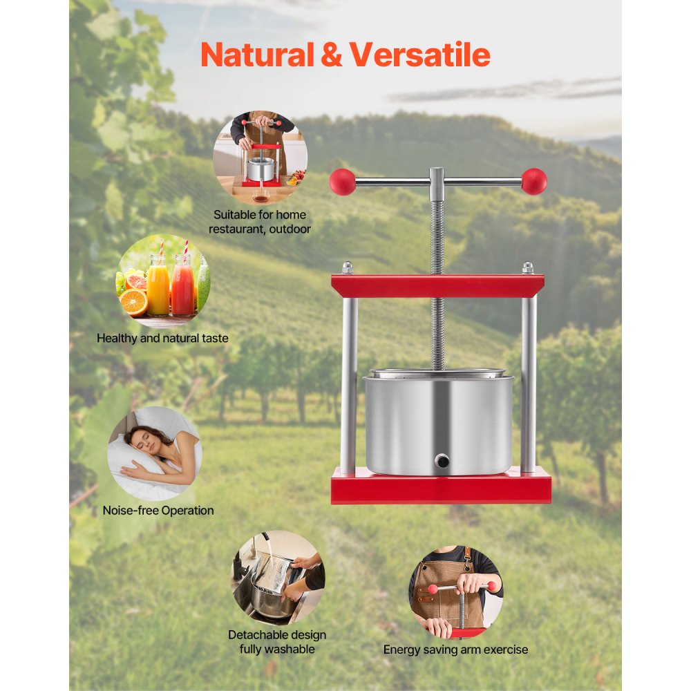 VEVOR Fruit Wine Press Manual Press for Wine Making 0.8 Gal/3L Stainless Steel