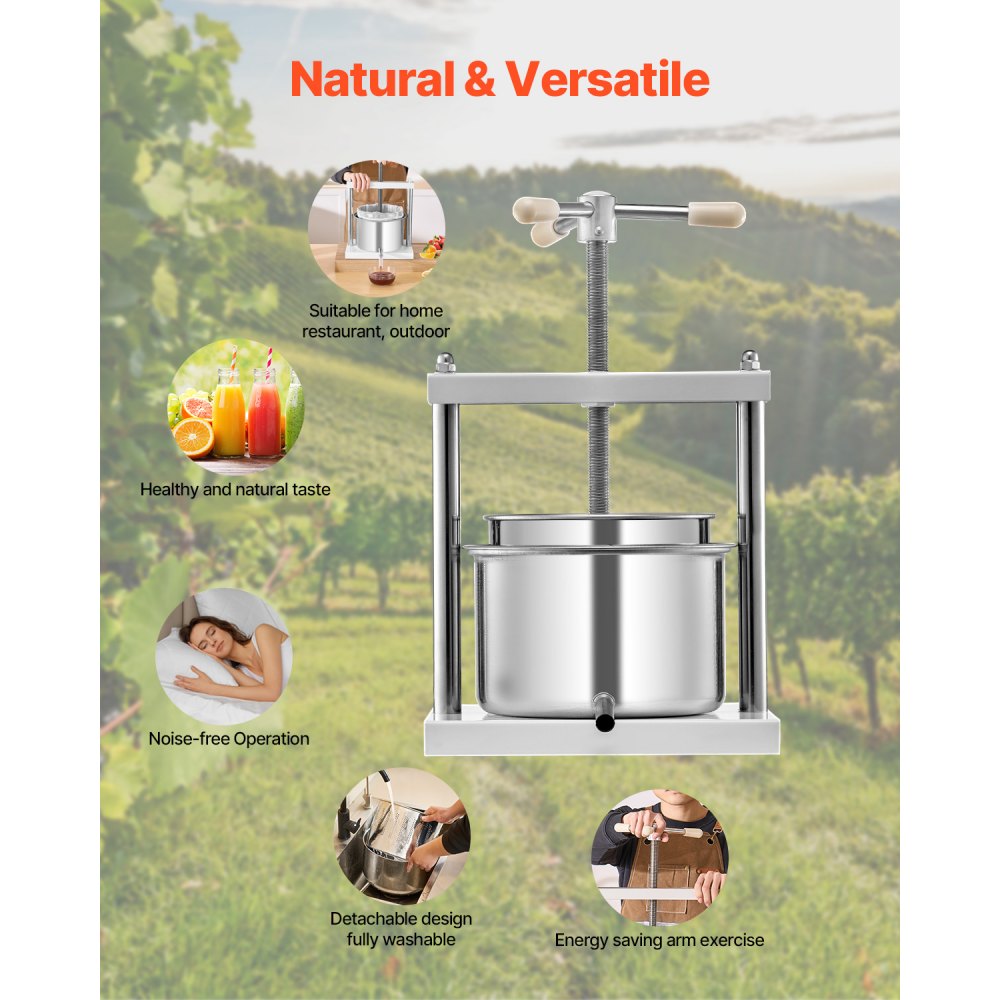 VEVOR Fruit Wine Press Manual Press for Wine Making 1.45 Gal/5L Stainless Steel