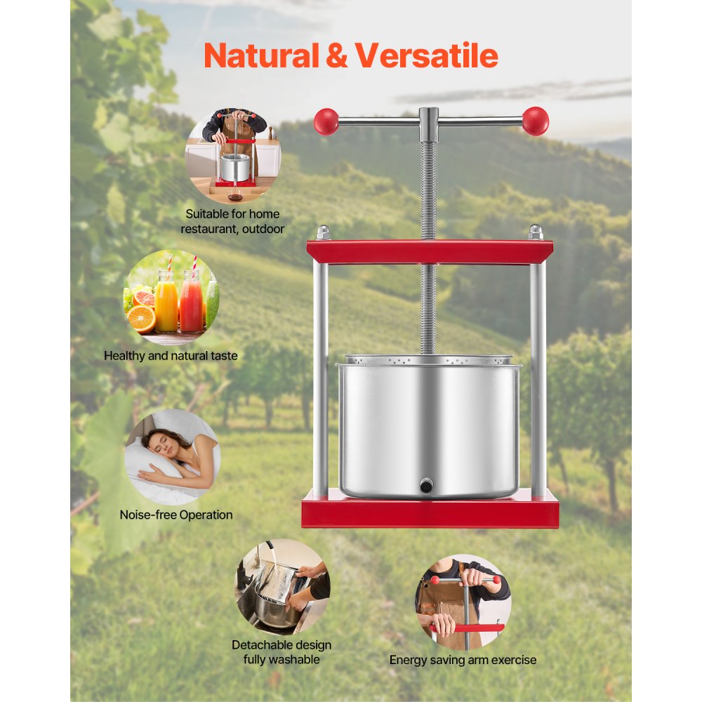 VEVOR Fruit Wine Press Manual Press for Wine Making 1.6 Gal/6L Stainless Steel