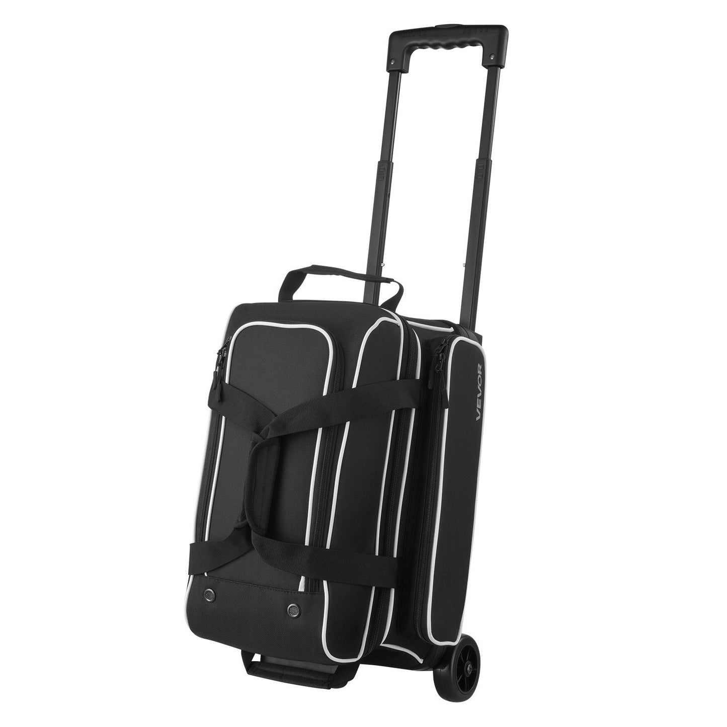 Bowling Ball Bag, 2 Ball Double Roller Bowling Bag with Wheels, Featuring a Separate Compartment for Shoes (Up To US Size 16) & Oversized Accessory Pocket, Retractable Handle Extends to 1050 mm