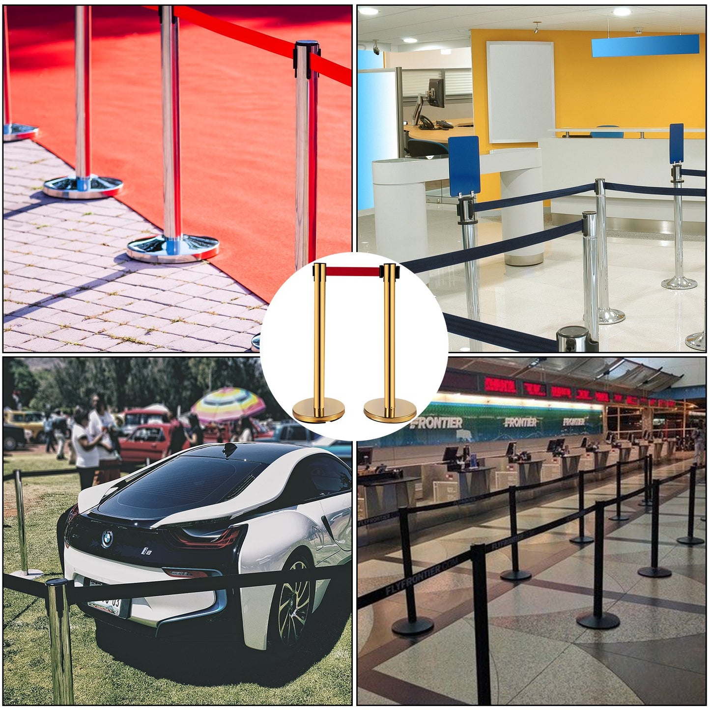 VEVOR Stanchion Post Barriers 4-Set Line Dividers, Stainless Steel Stanchions with
