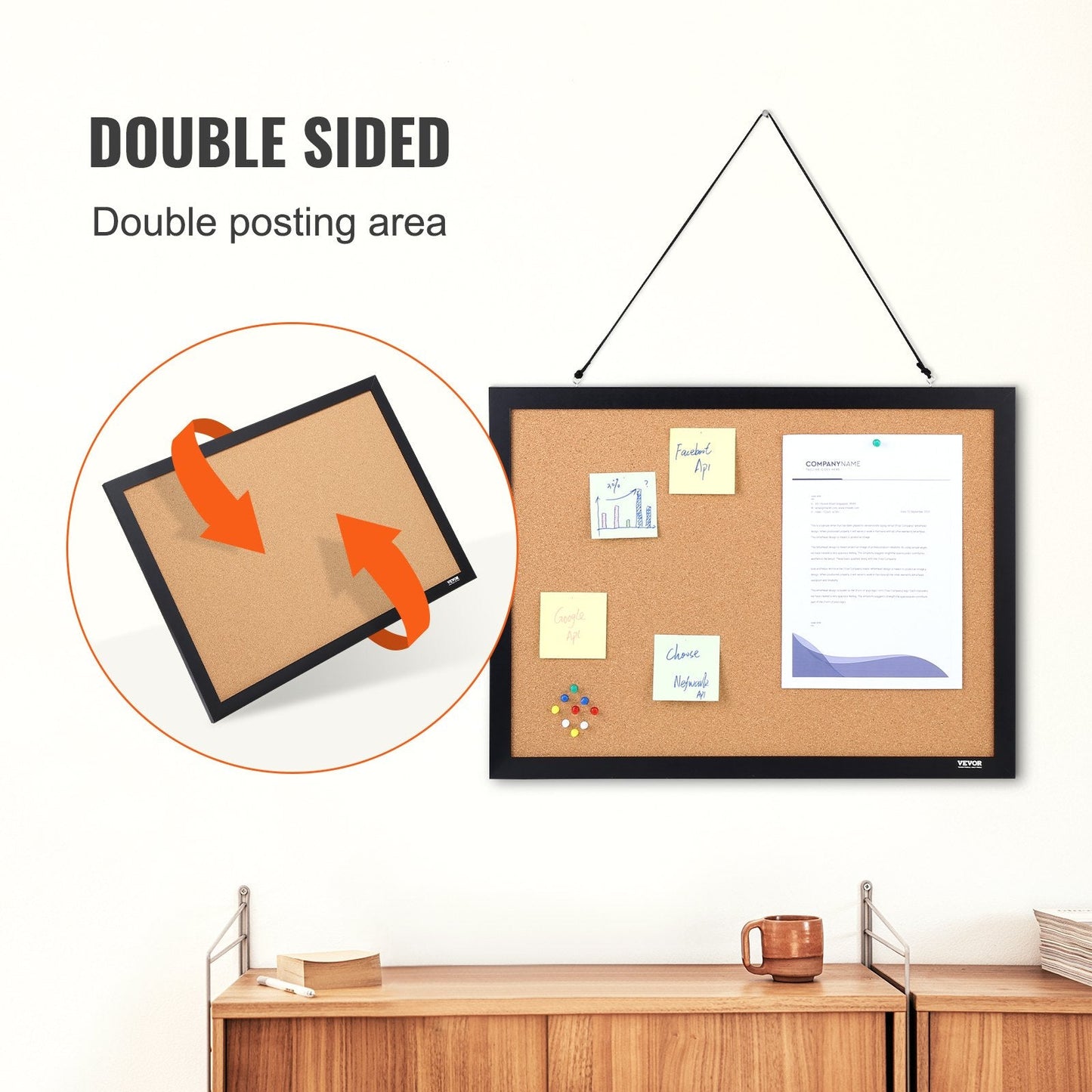 MDF Framed Cork Bulletin Board 0.61m x 0.46m, Wall Mounted, High-Density Cork