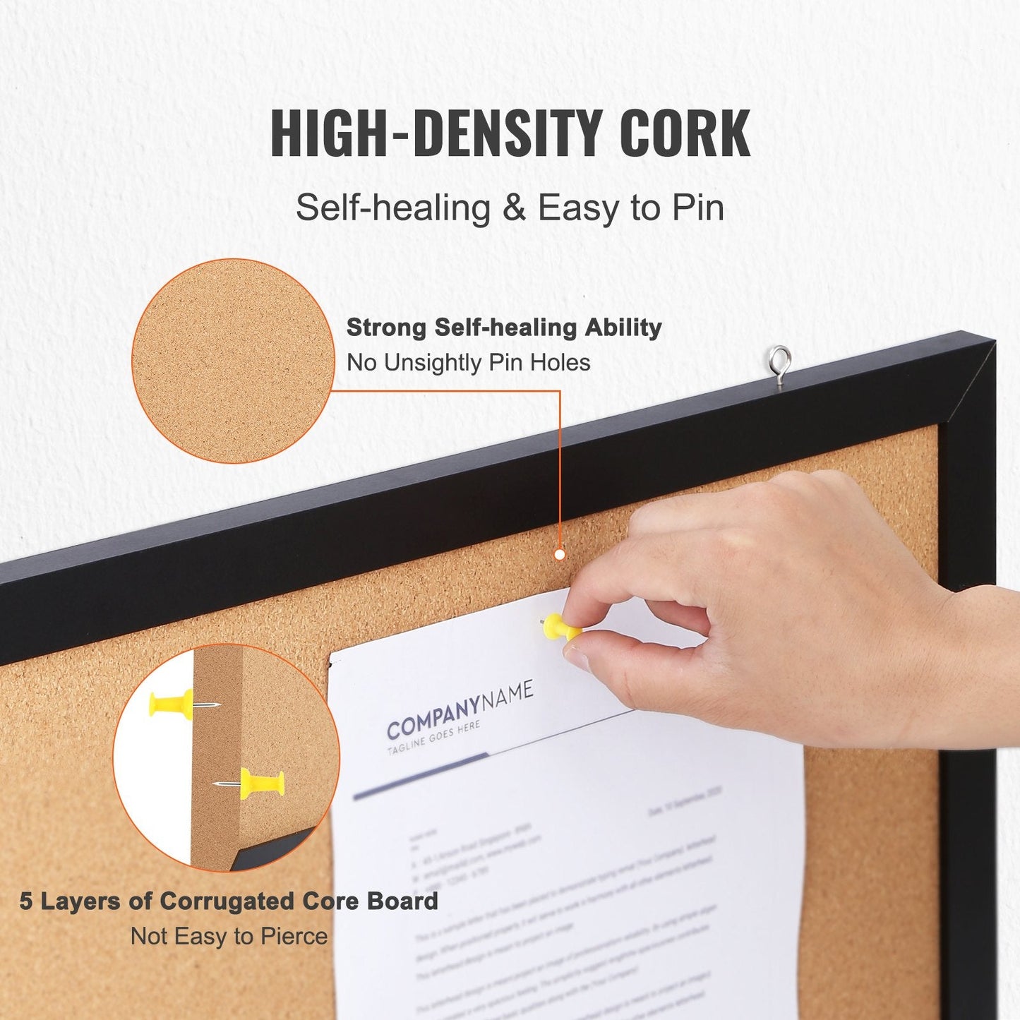MDF Framed Cork Bulletin Board 0.61m x 0.46m, Wall Mounted, High-Density Cork