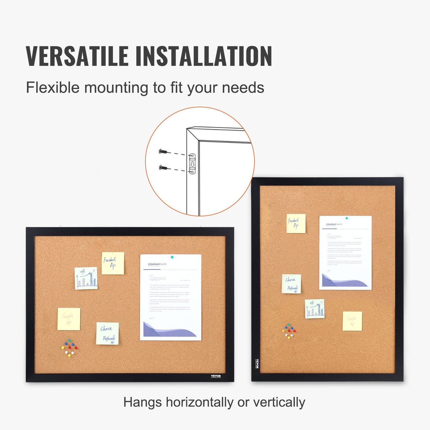 VEVOR Cork Board Bulletin Board 36" x 24" with MDF Sticker Frame Wall Mounted
