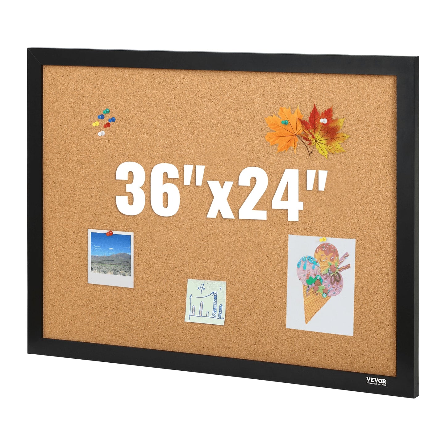 Wall-Mounted Cork Board with MDF Frame – 0.9 x 0.6m, High-Density, Versatile Use