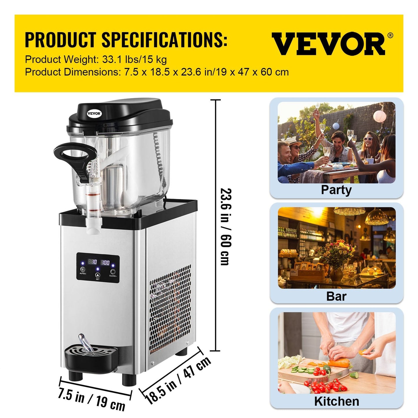 Commercial 6L Slush Machine for Frozen Drinks, Stainless Steel, 15 kg