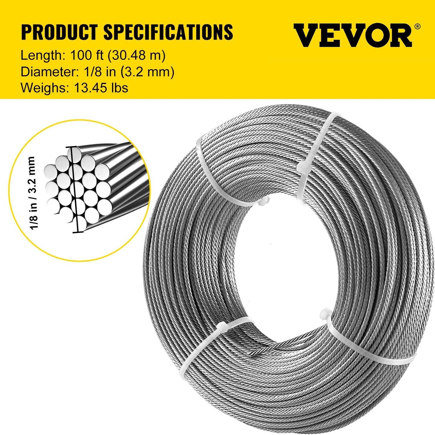 Durable 316 Stainless Steel Cable 3.2mm x 30.5m for Railing & Decking
