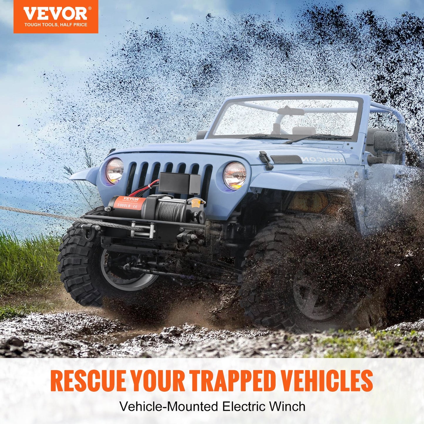 VEVOR Electric Winch, 1361 kg Load Capacity Steel Rope Winch, IP55 0.5 cm x 12 m