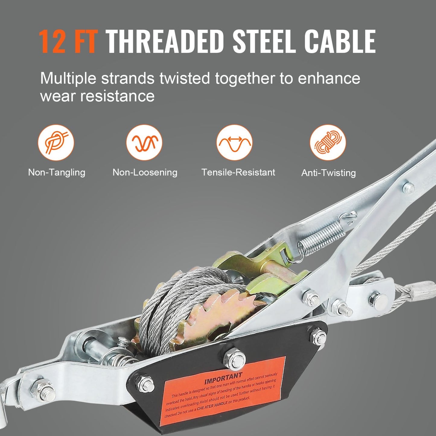 Heavy Duty 2 Ton Winch with 3.7 m Cable & Dual Gear Ratchet for Vehicle Rescue