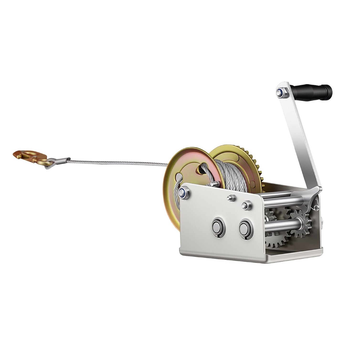 Boat Winch, 1588 kg Hand Winch, Heavy Duty Manual Rope Crank with 10m Steel Wire, Portable Two-Way Ratchet, 2 Speed Switchable, Anti-Slip Handle Gear for Boat Trailer ATV Towing
